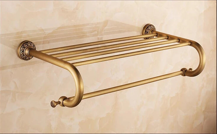 Antique Brushed Copper Carved Base Bathroom Accessories Bath Towel Shelf Towel Bar Paper Holder Cloth Hook