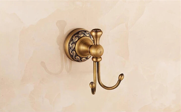 Antique Brushed Copper Carved Base Bathroom Accessories Bath Towel Shelf Towel Bar Paper Holder Cloth Hook