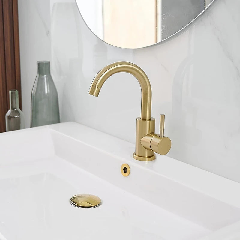 Modern Basin Faucet Gold Basin Faucet Bathroom Taps Single Handle Hot and Cold Sink Mixer Taps Stainless Steel Basin Faucet