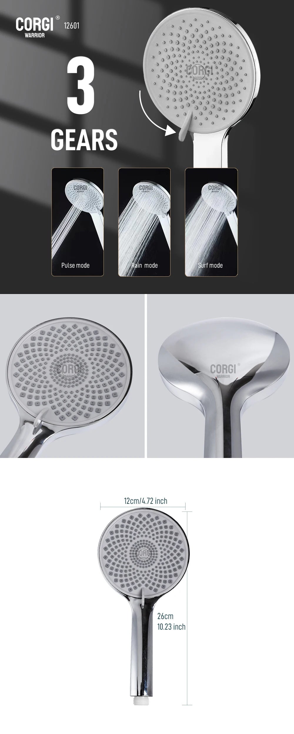 High Pressure Shower Head Handheld 3/5 Modes Multifunction Strong Flow Rain Massage Showerhead long Hose and Adjustable Holder